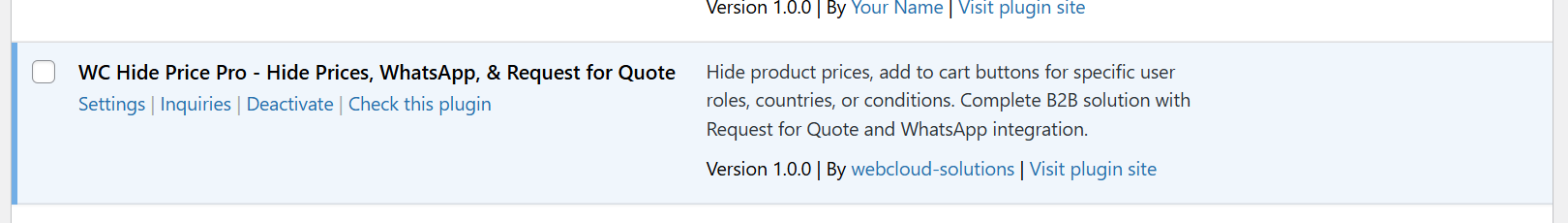 wp-admin: Plugin List Overview